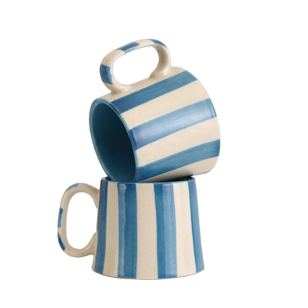 Ceramic Blue Stripe Coffee cup- 220ml (SET OF 4)