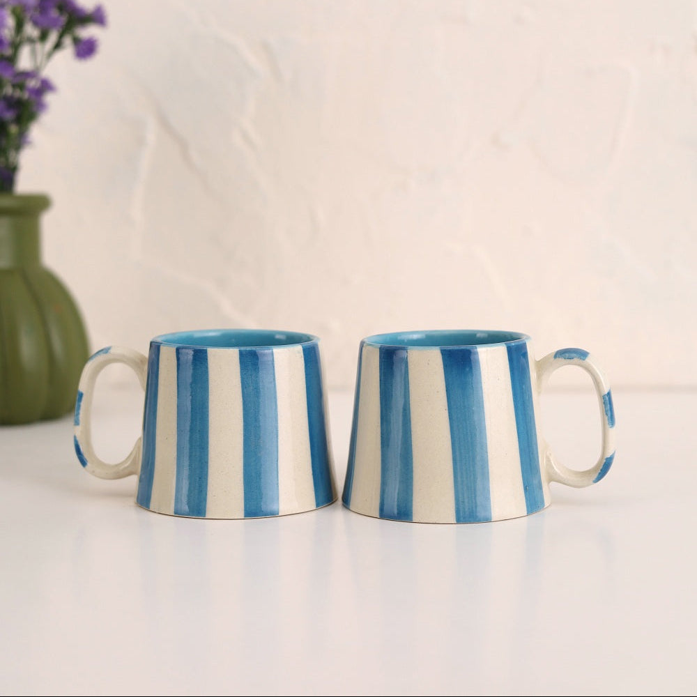 Ceramic Blue Stripe Coffee cup- 220ml (SET OF 4)