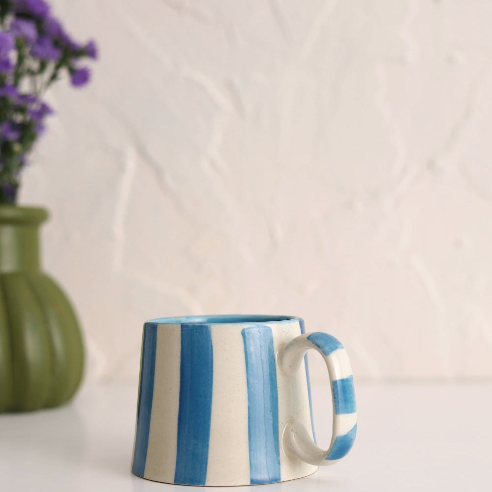 Ceramic Blue Stripe Coffee cup- 220ml (SET OF 4)