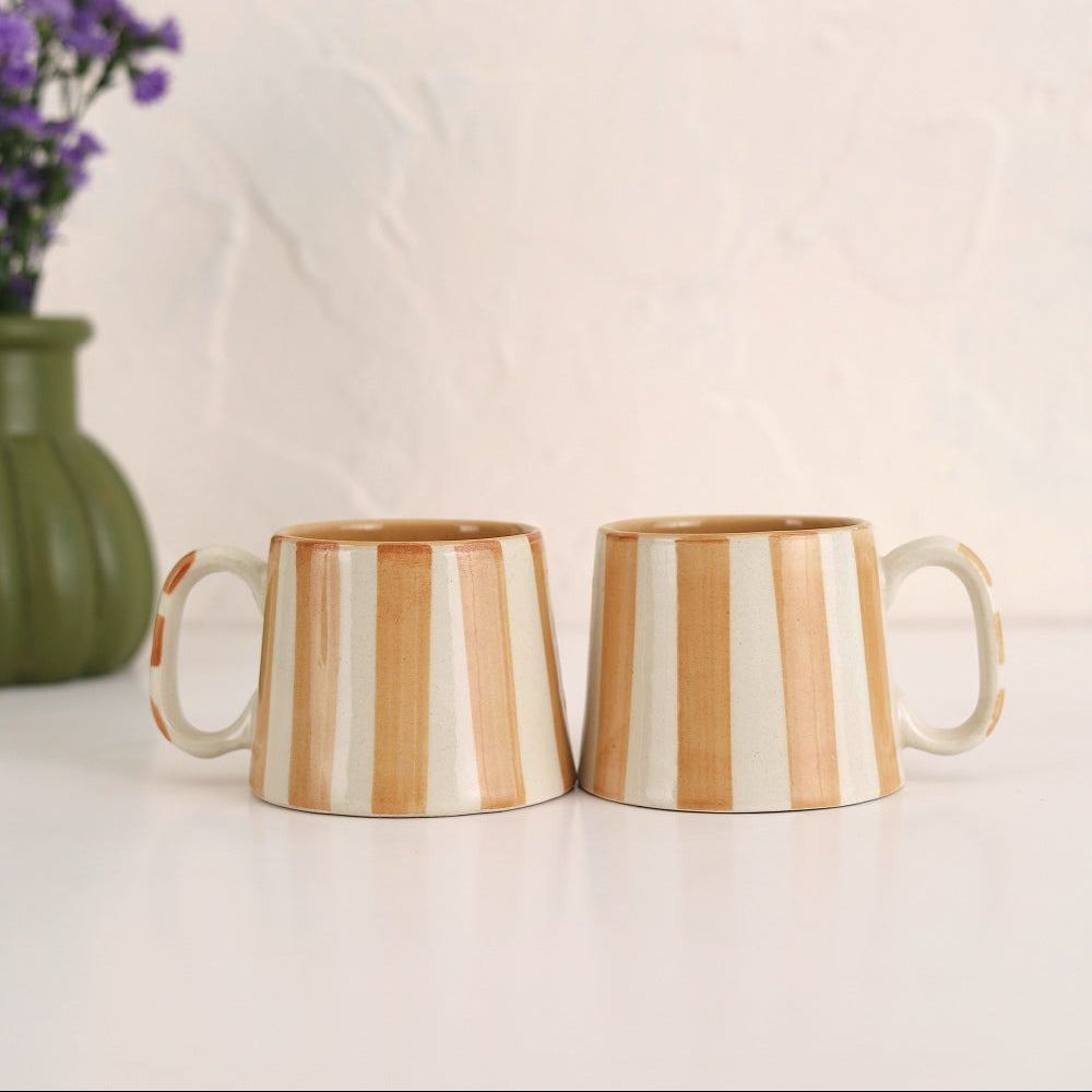 Ceramic Brown Stripe Coffee cup- 220ml (SET OF 4)