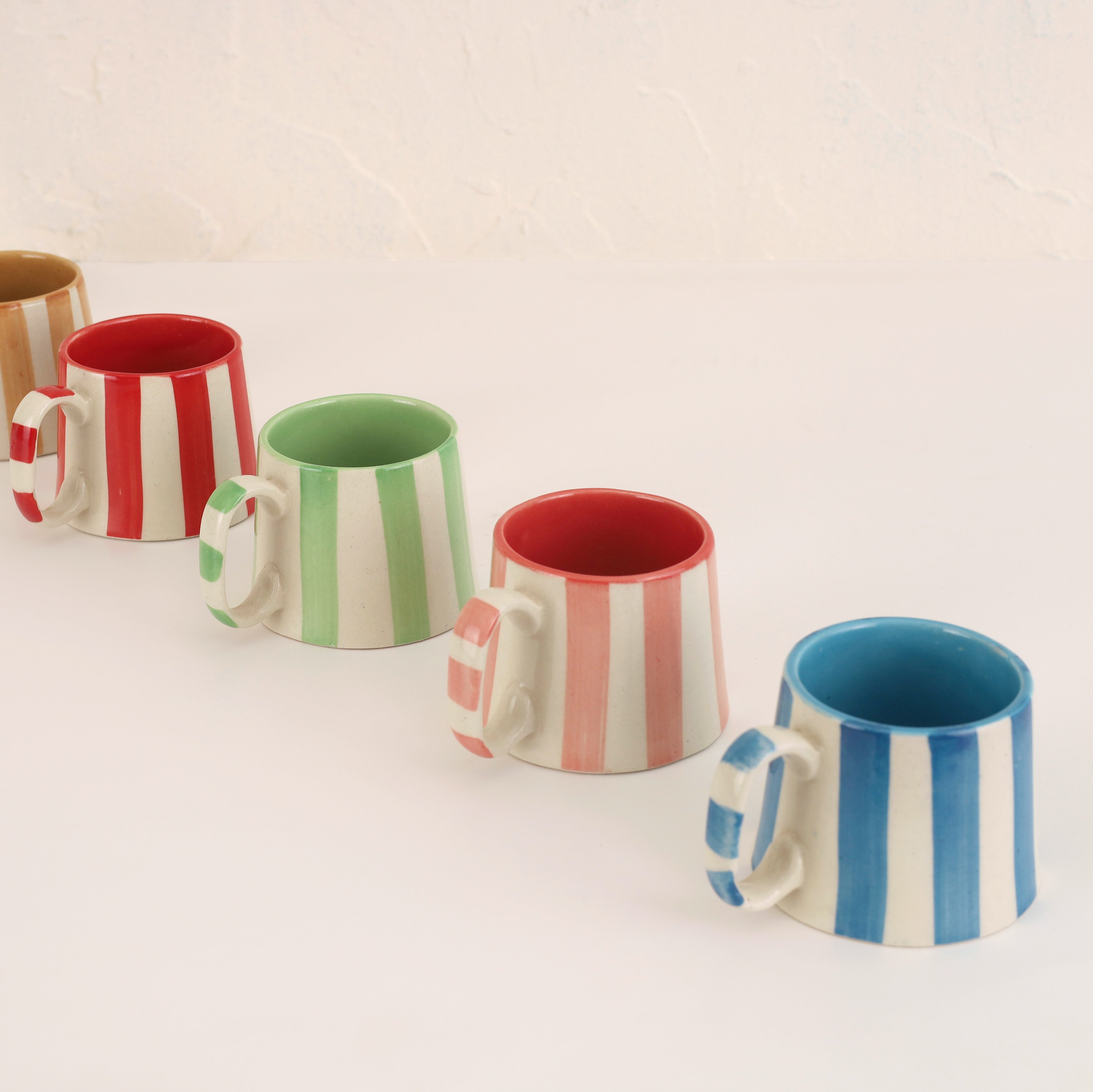 Ceramic Stripe Coffee cup- Dark Blue 220ml (SET OF 4)