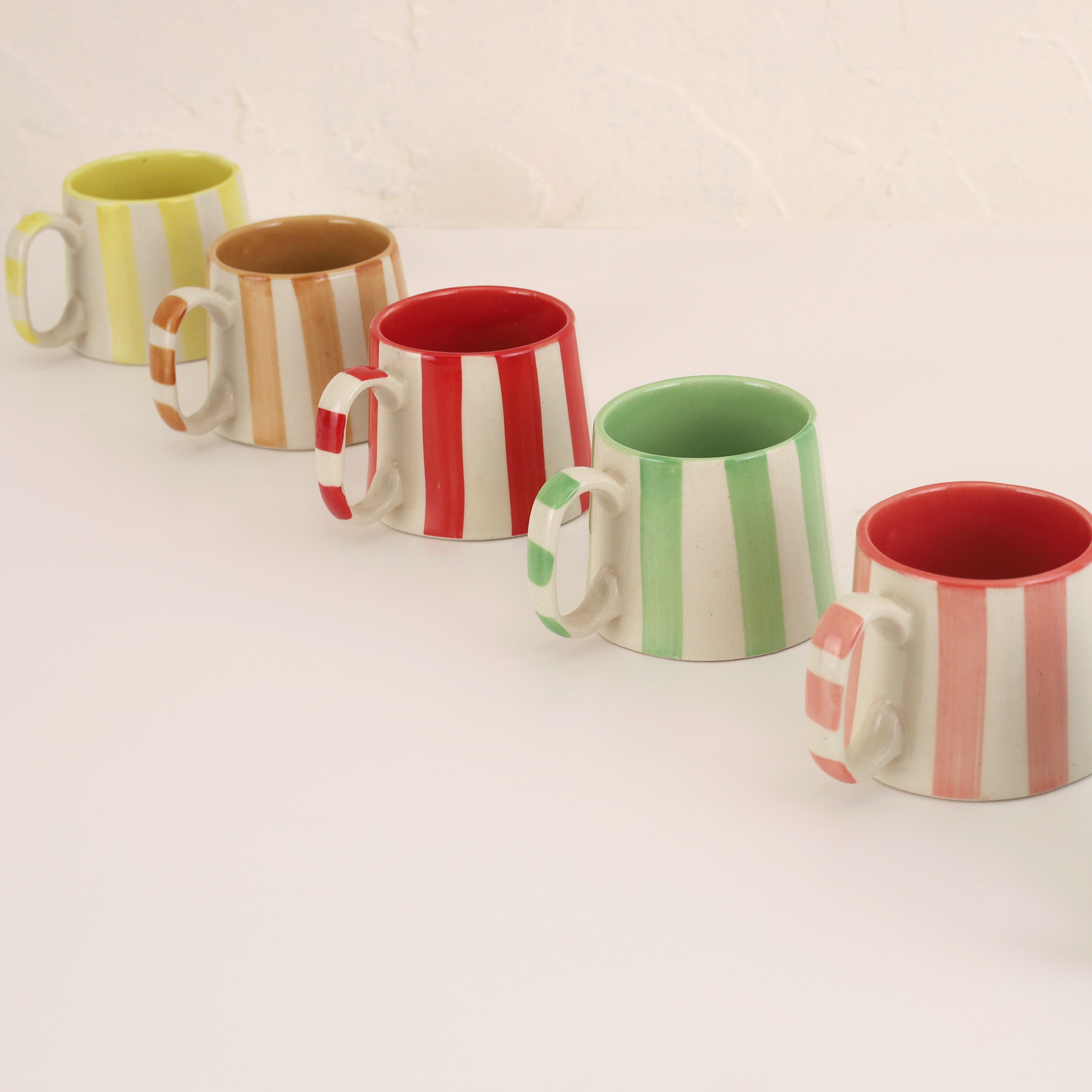 Ceramic Yellow Stripe Coffee cup- 220ml (SET OF 4)