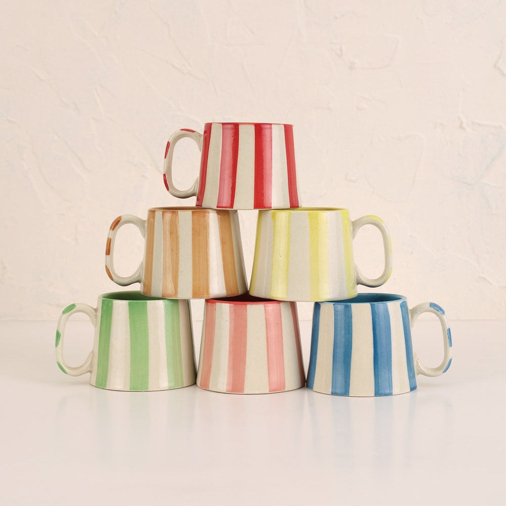 Ceramic Blue Stripe Coffee cup- 220ml (SET OF 4)