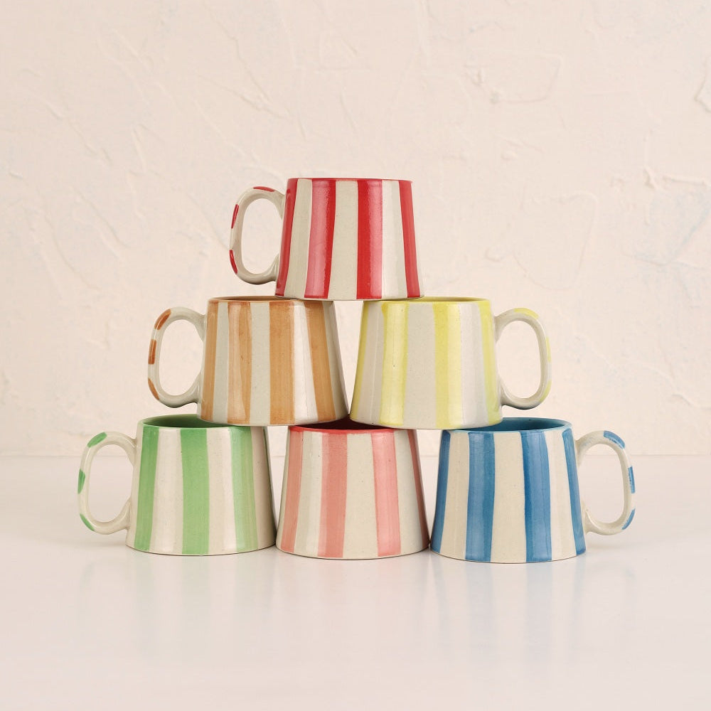 Ceramic Stripe Coffee cup- Dark Blue 220ml (SET OF 4)