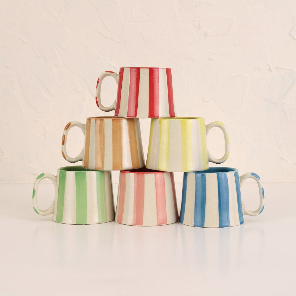 Ceramic Yellow Stripe Coffee cup- 220ml (SET OF 4)