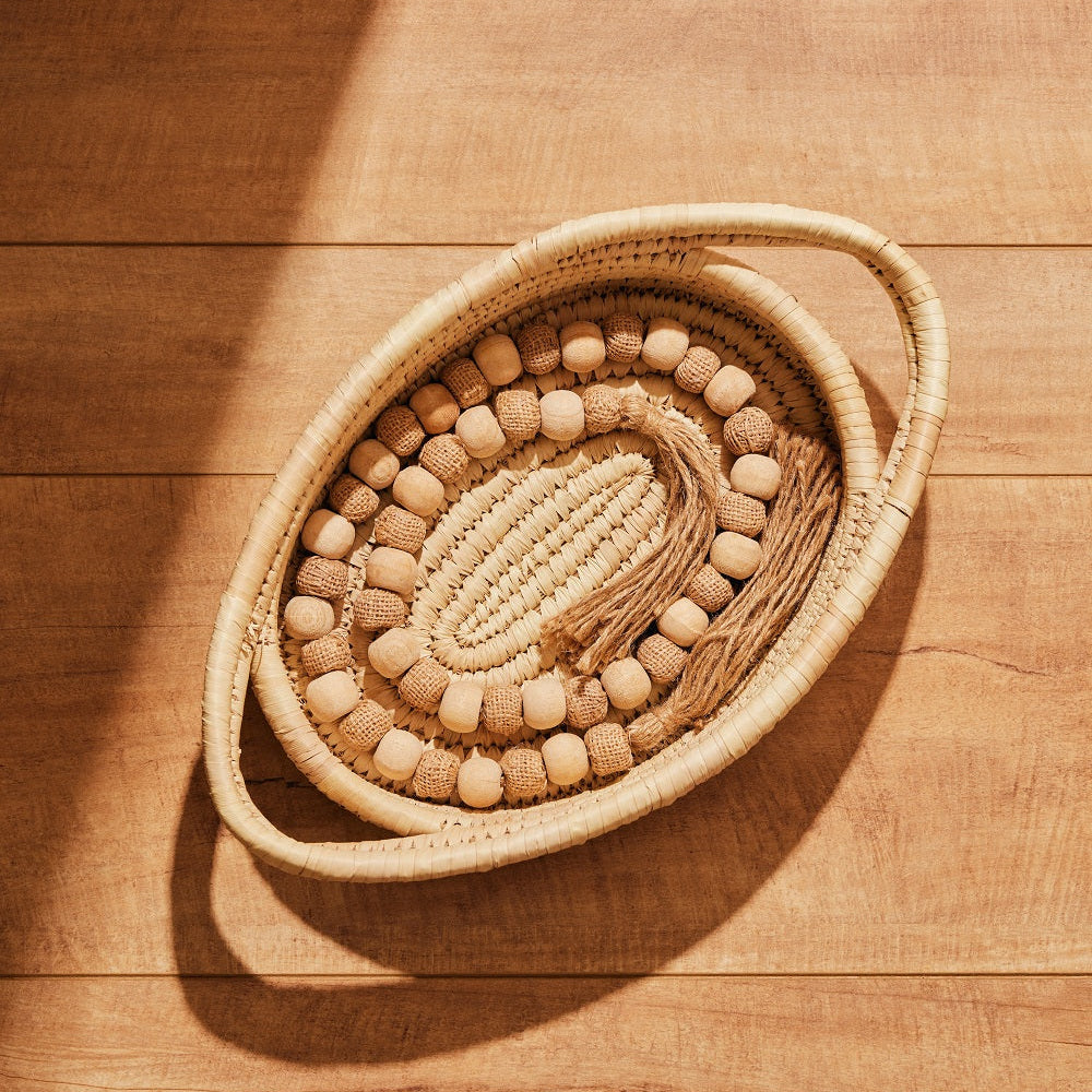 Boho Decor Wooden Beads Garland with Jute Tassel-39Inch