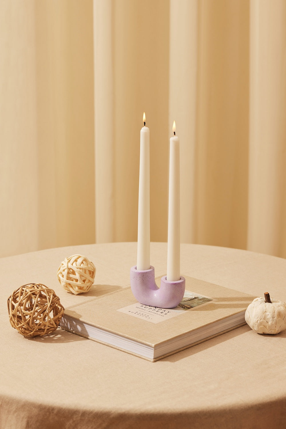 Nordic Style U Shaped Concrete Candle holder-  Purple Set of 2, 2x2.5 Inch (Set of 2)