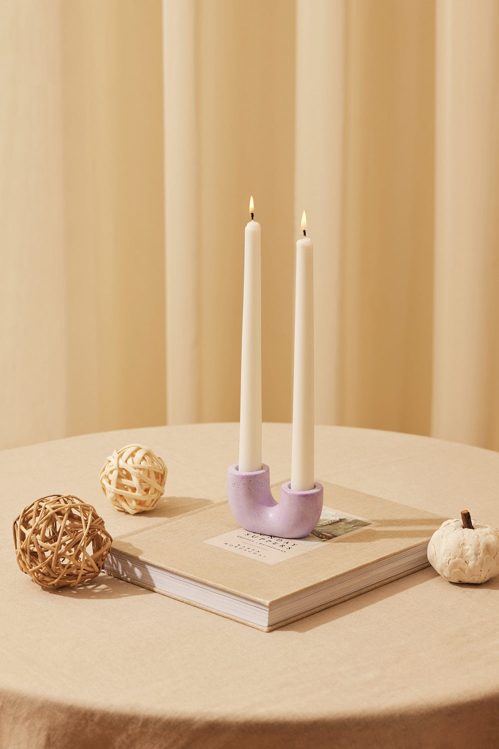 Nordic Style U Shaped Concrete Candle holder- Purple Set of 2, 2x2.5 Inch (Set of 2)
