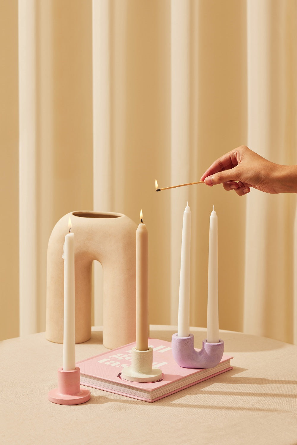 Nordic Style U Shaped Concrete Candle holder- Purple Set of 2, 2x2.5 Inch (Set of 2)