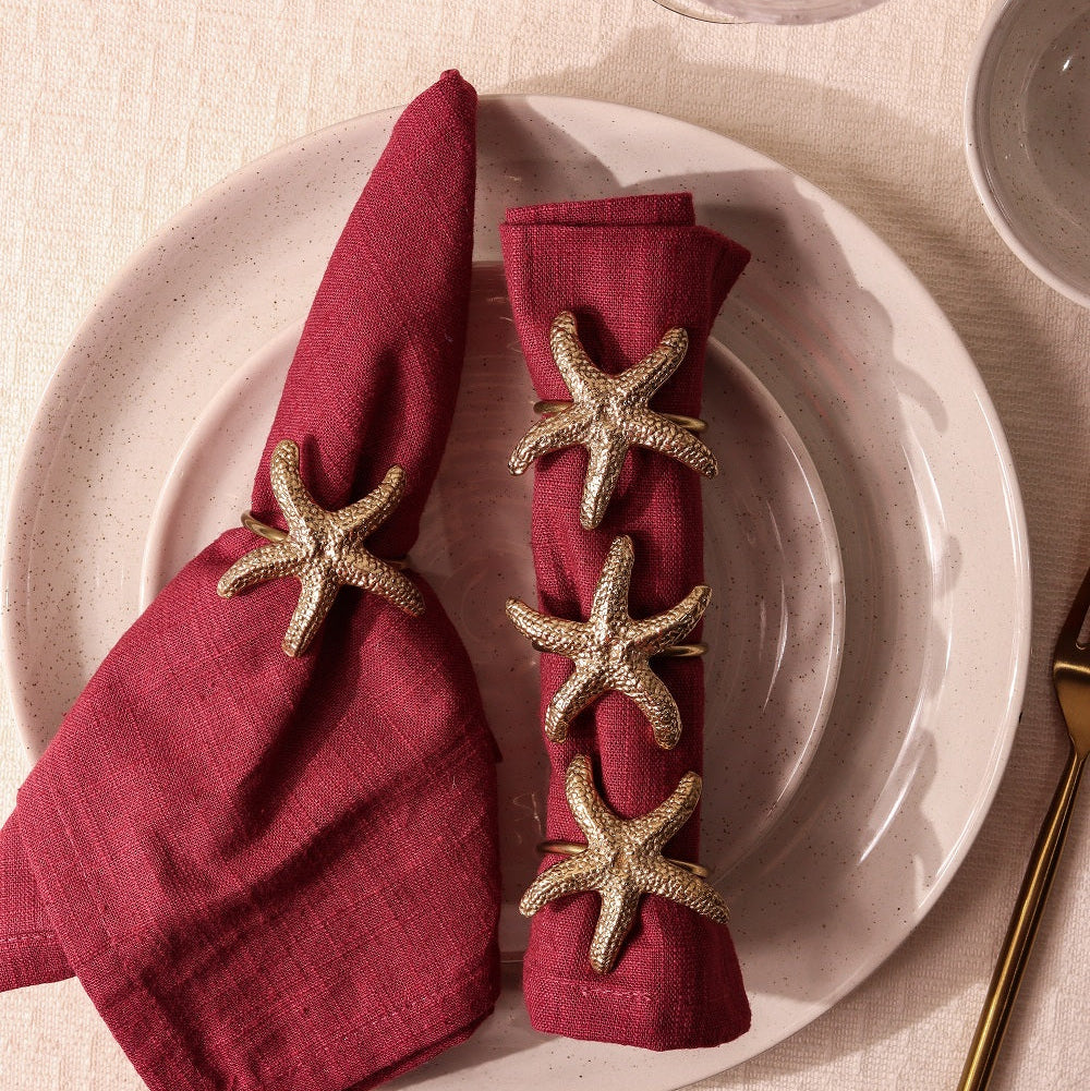 Starfish Brass Napkin Ring, 1.5 Inches Dia (Set of 4)