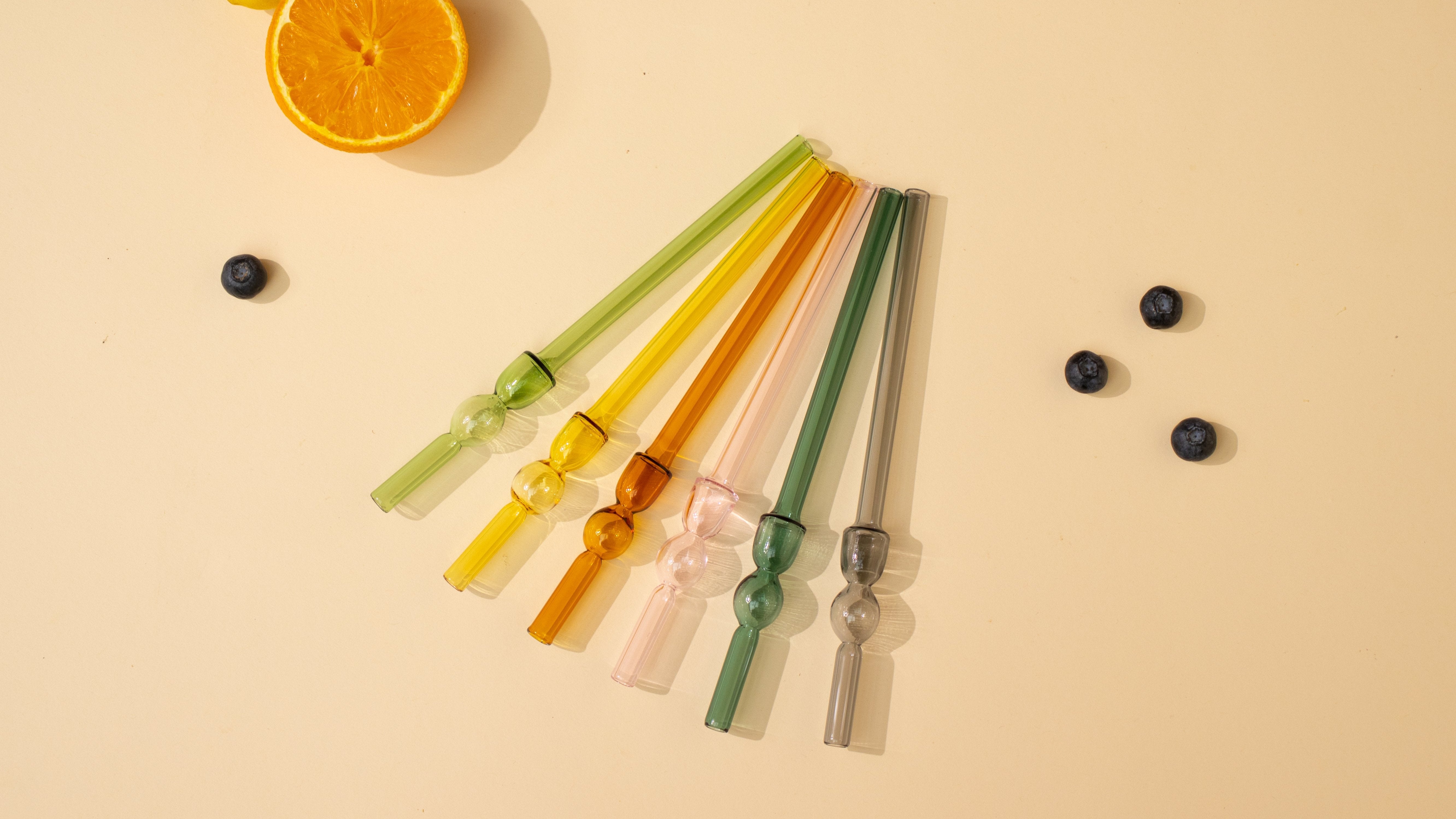 Glass Straw -Yellow (Set of 6), 8 x 1 Inches