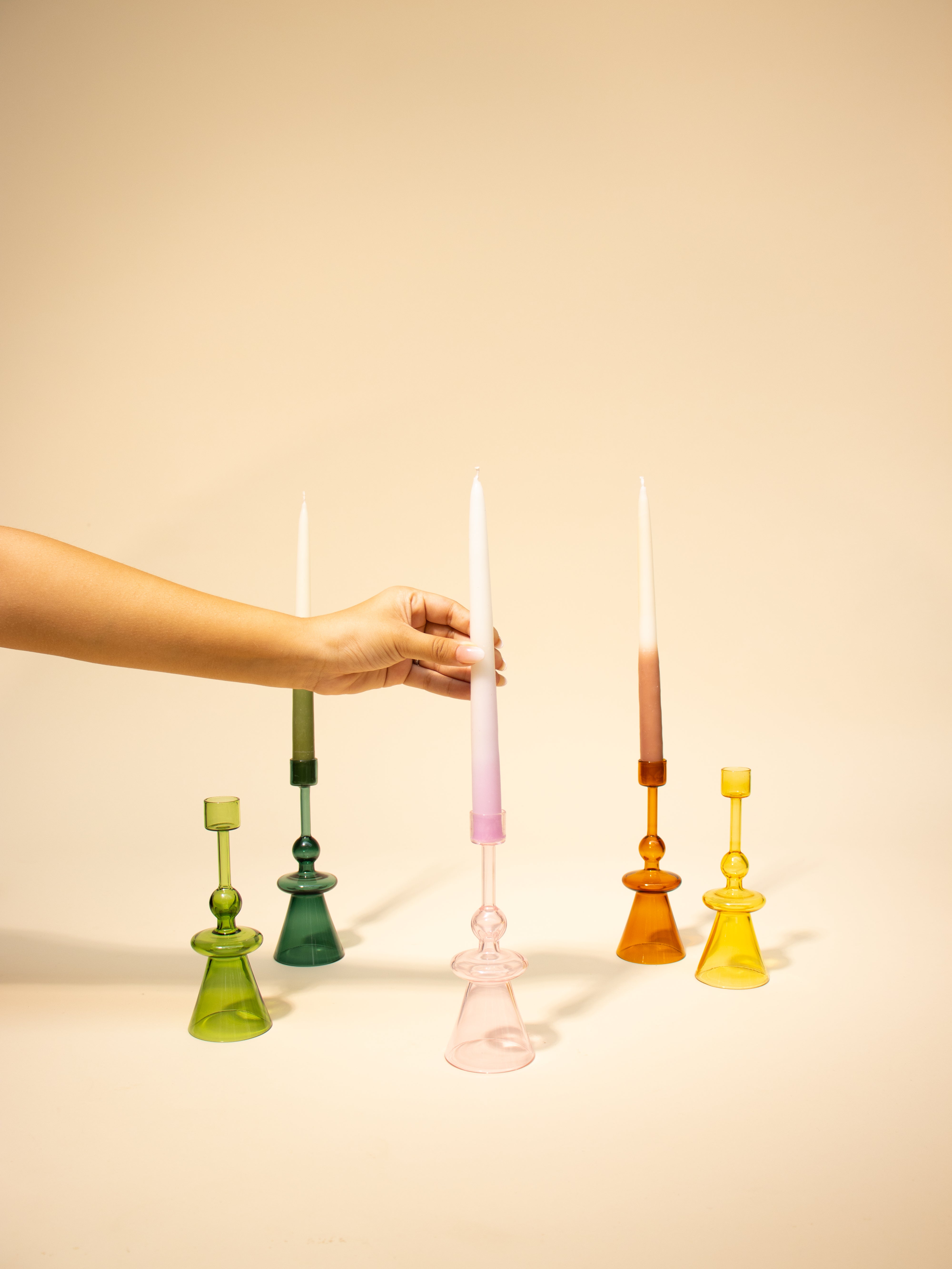 Glass Candle Holder- Teal, 7 x 2.3 Inches (Set of 4)