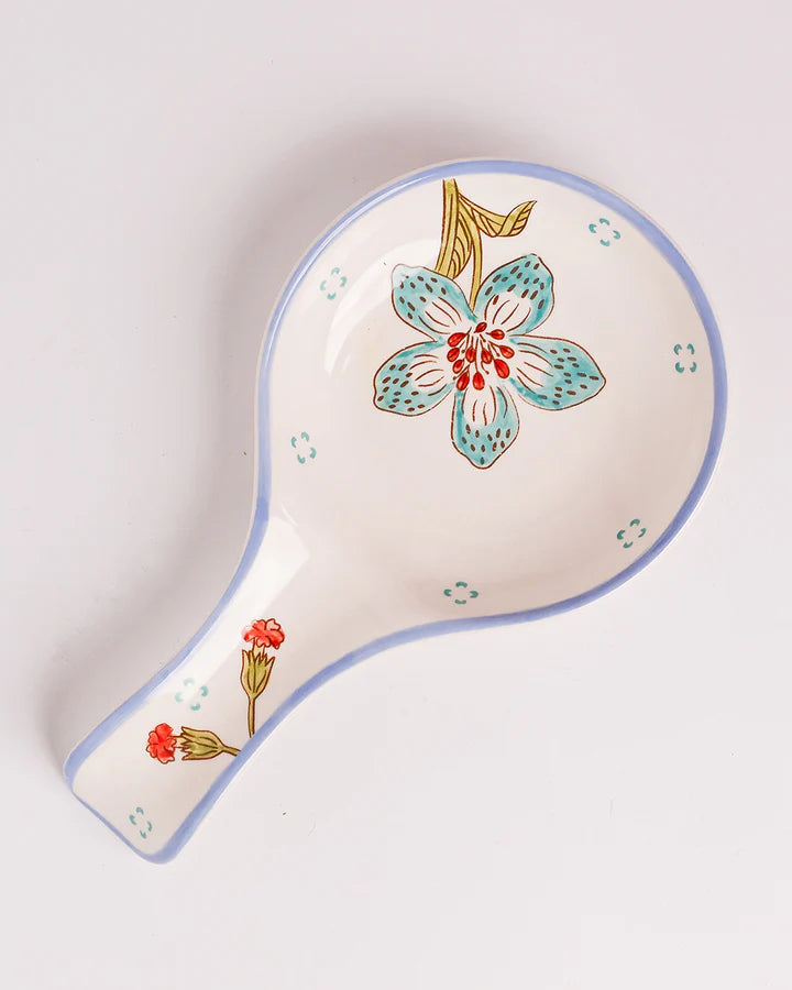 Stripe And Stem Handpainted Ceramic Spoon Rest - 8.85 x 4.72 x 1.18 Inches (Set of 2)