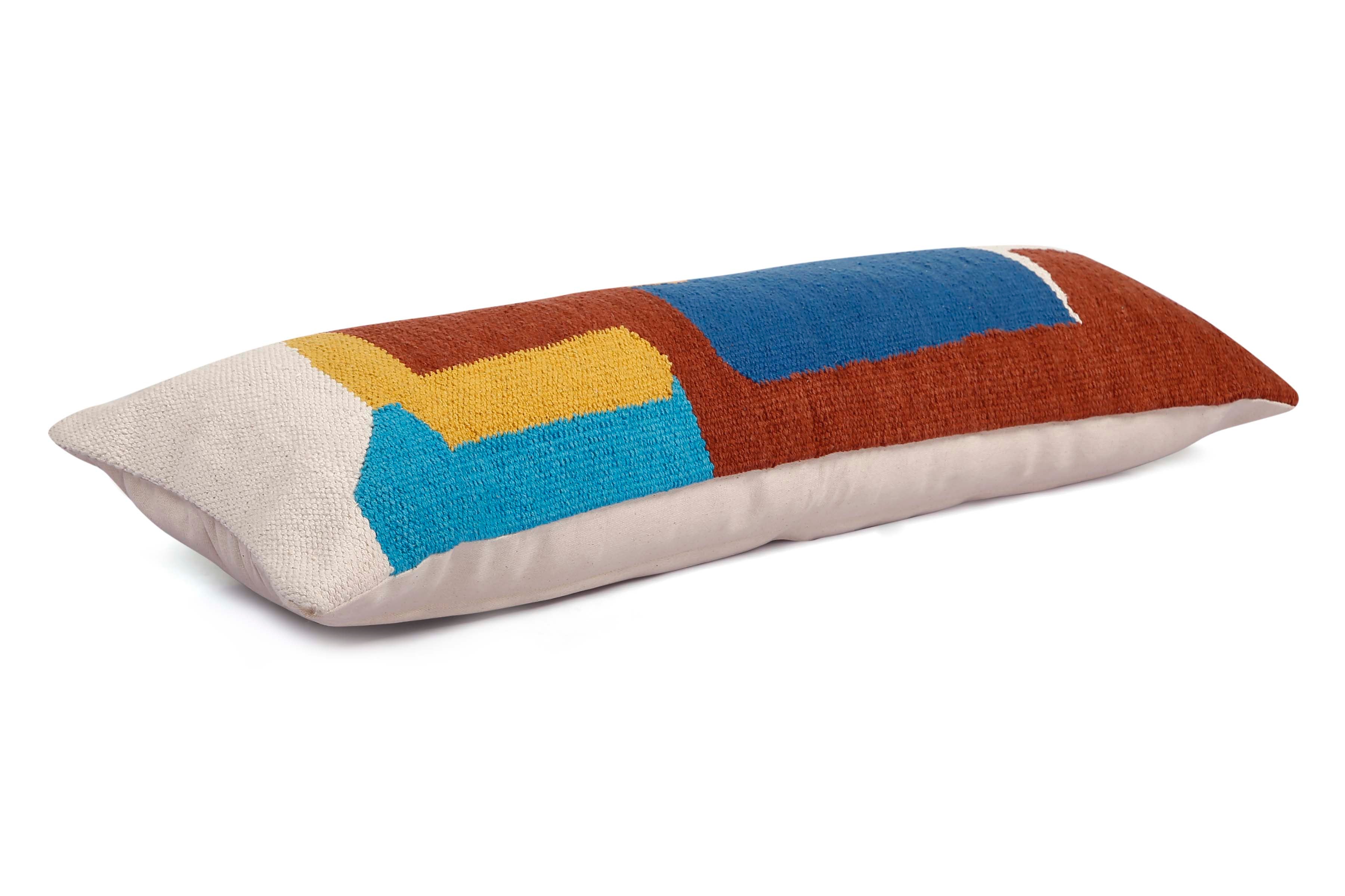 Ladakh Handcrafted Lumbar Pillow, Multi- 12x30 Inch