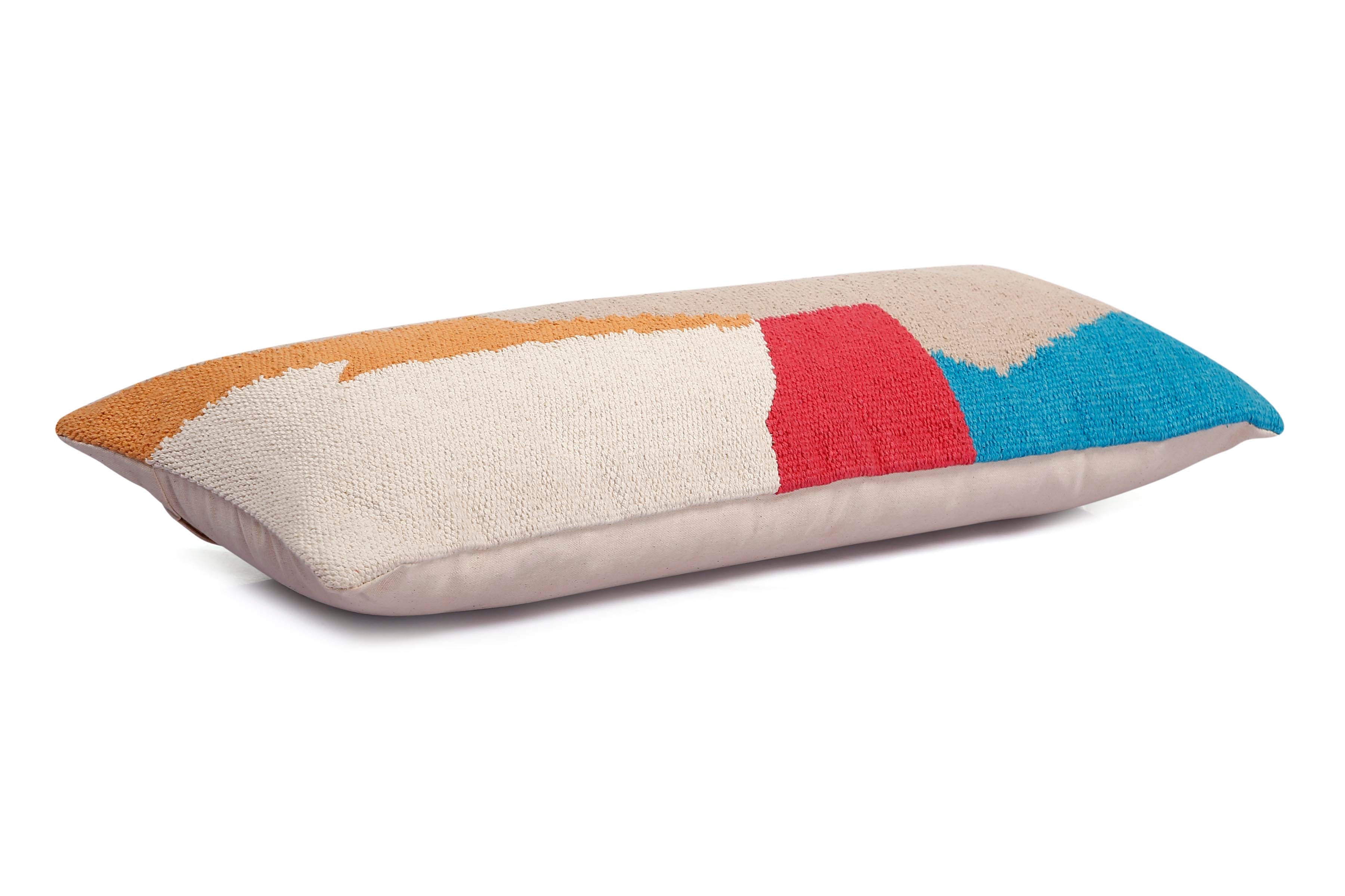 Leh Handcrafted Lumbar Pillow, Multi- 12x30 Inch