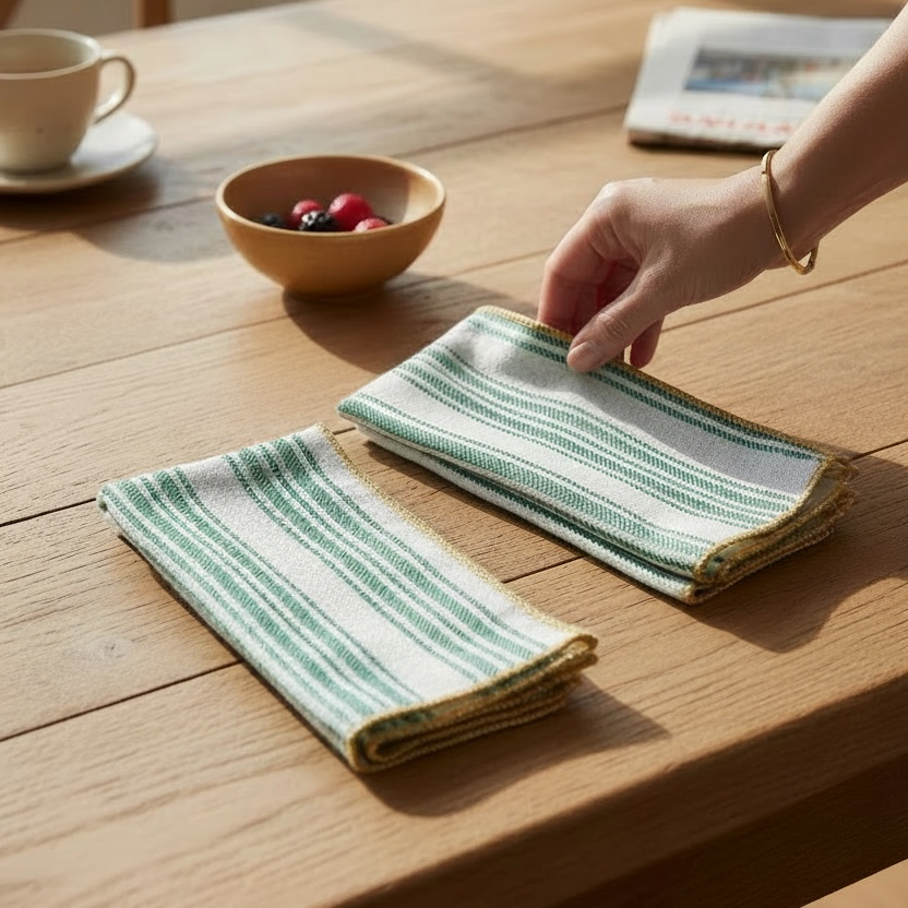 Hand Block Printed Parallel Parade Dinner Napkin 18x18 Inches (Set of 4)