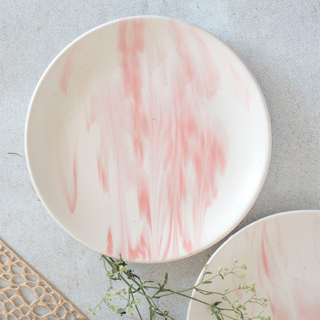 Pink Marble Ceramic Plate, 8 Inches (Set of 4)