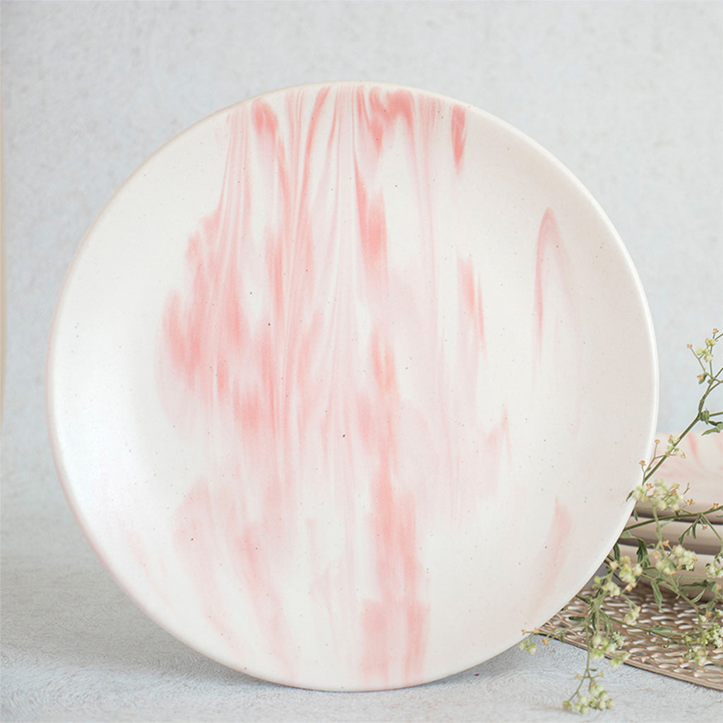 Pink Marble Ceramic Plate, 8 Inches (Set of 4)