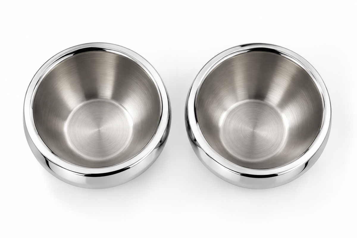 Ribbed Double Wall Bowl Set Of 2 - handmade stainless steel