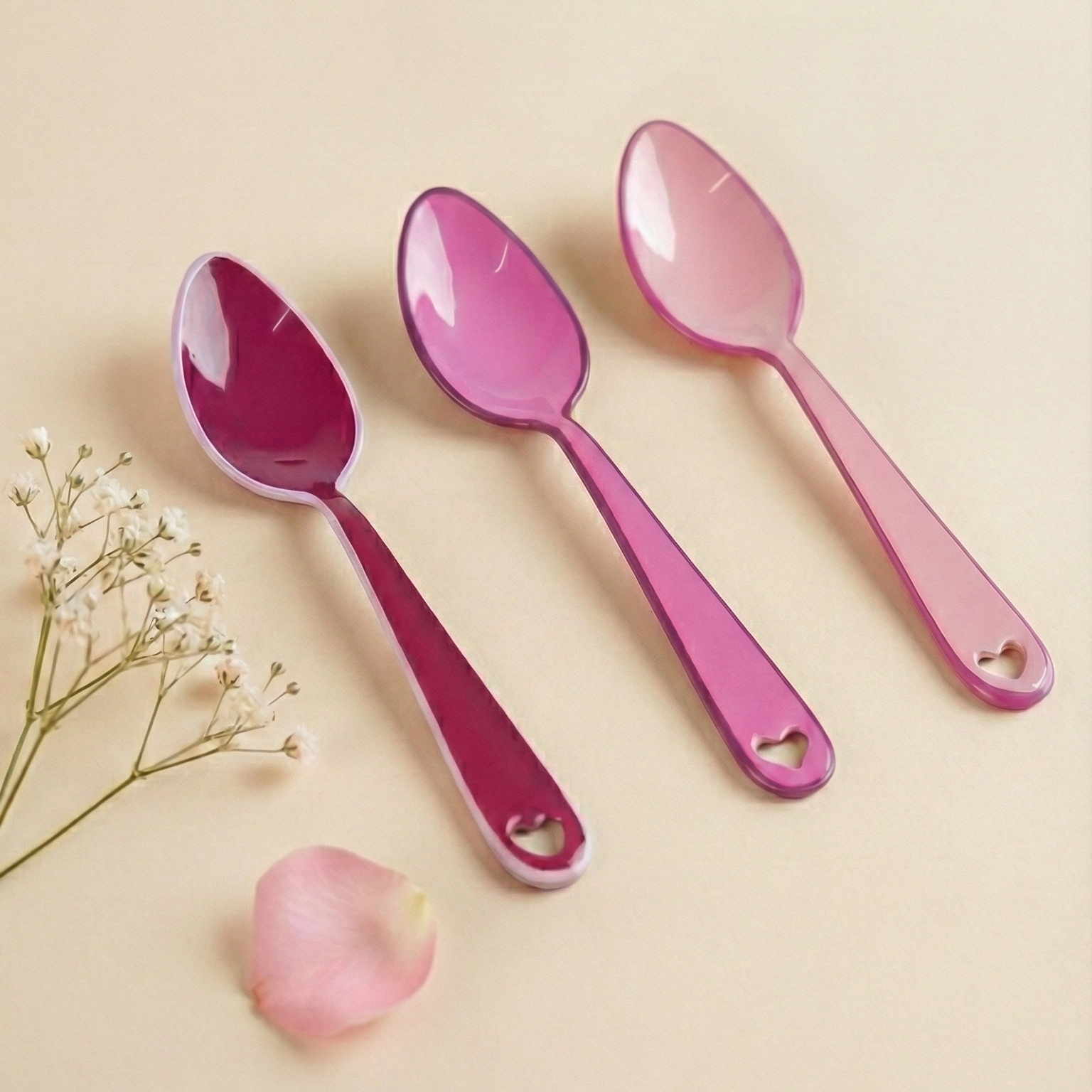 Enamel Spoon Set , Pink (Set of 3) - 5.3 x 1.3 Inches