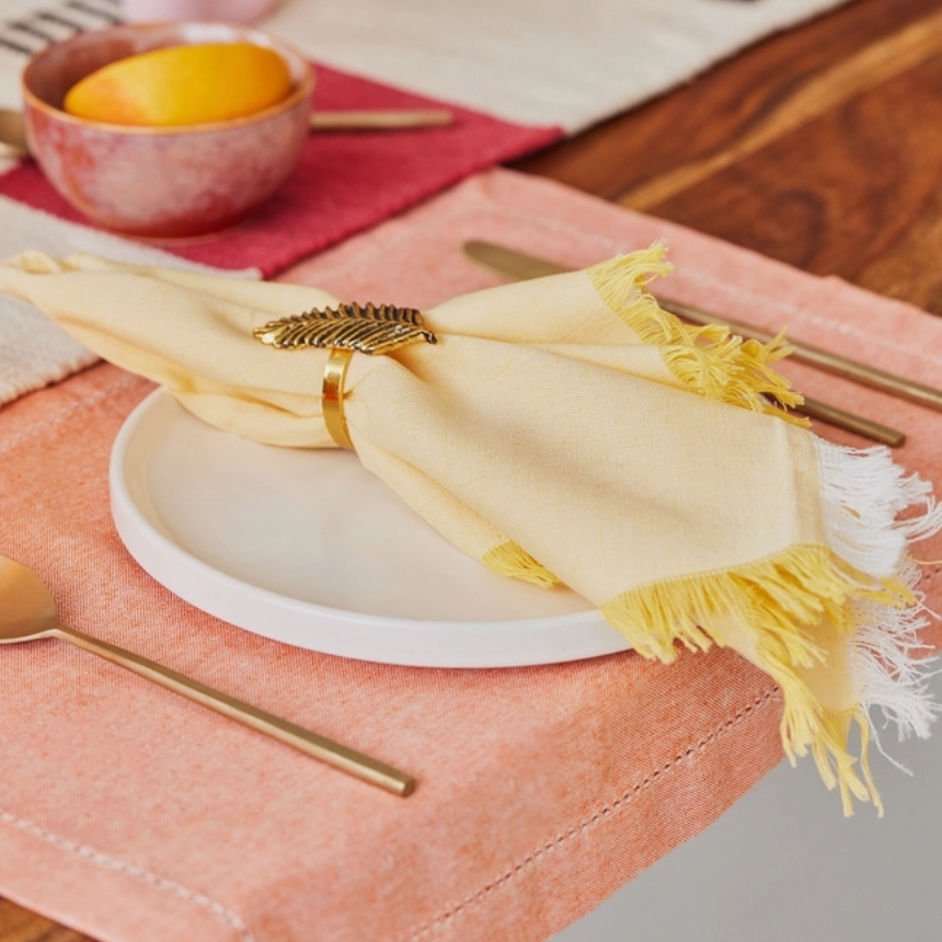 Fringe Borders Yellow Napkins (Set of 4), 18 Inch- 2 SETS