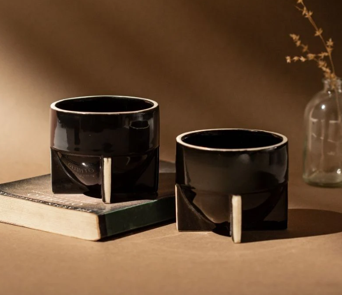 Black Pod Cappuccino Cup | Handcrafted Ceramic | Set of 2