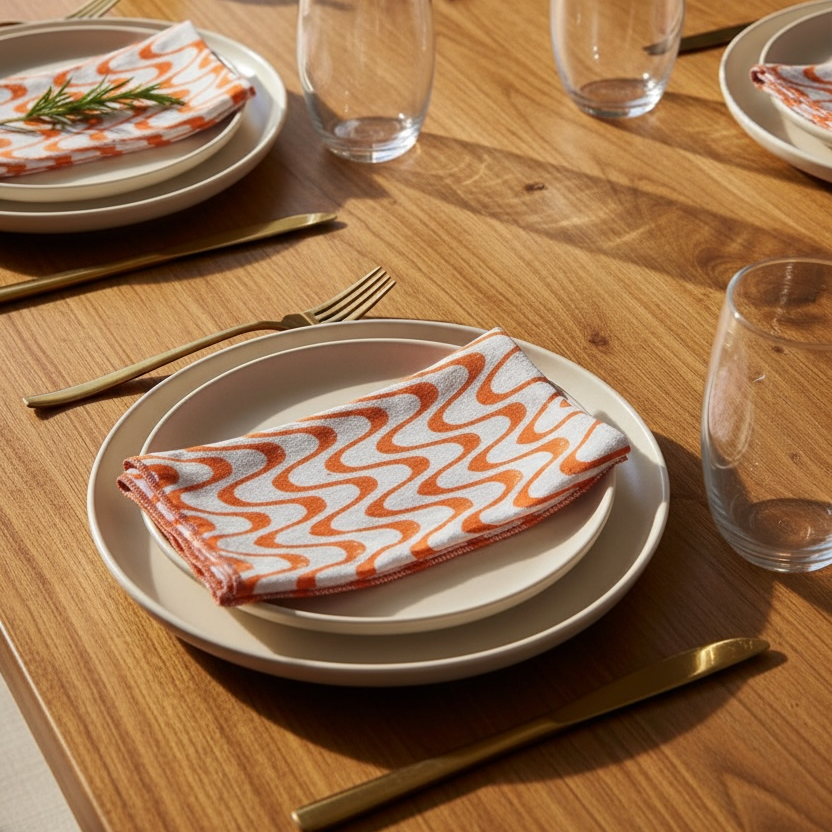 Hand Block Printed Snack Swirls Dinner Napkin 18x18 Inches (Set of 4)