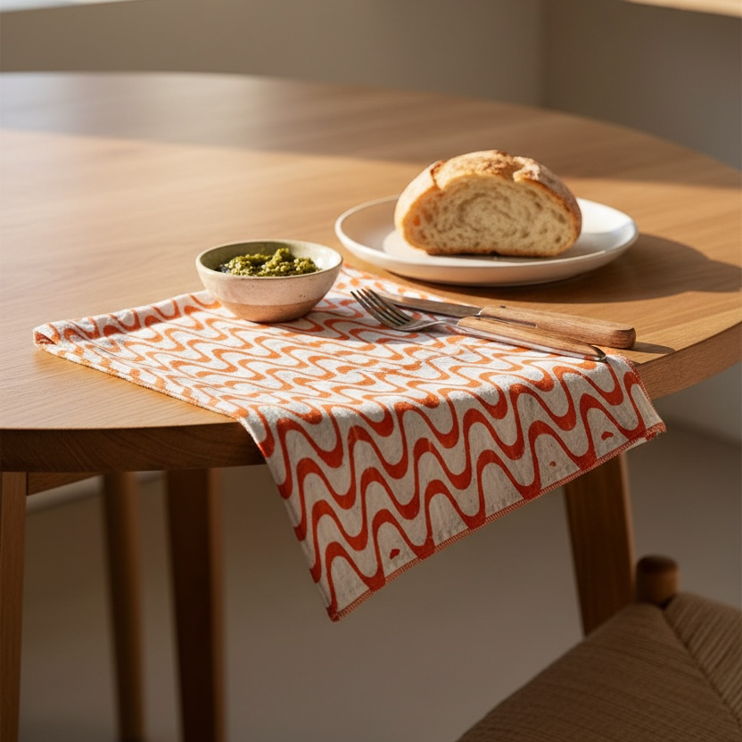 Hand Block Printed Snack Swirls Dinner Napkin 18x18 Inches (Set of 4)