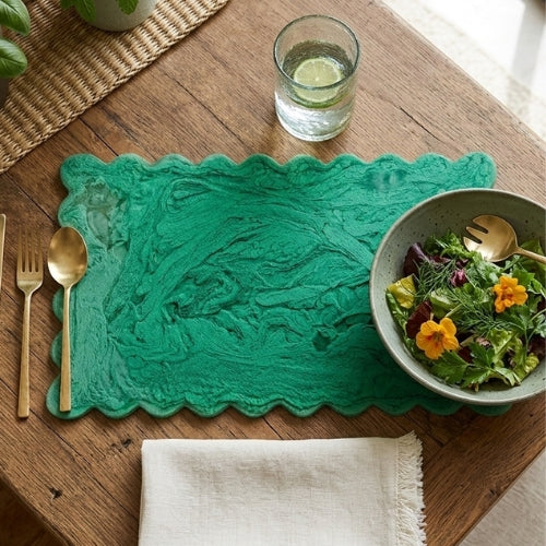 Scallop Rectangular Resin Cheese Board – Green , 14 Inches