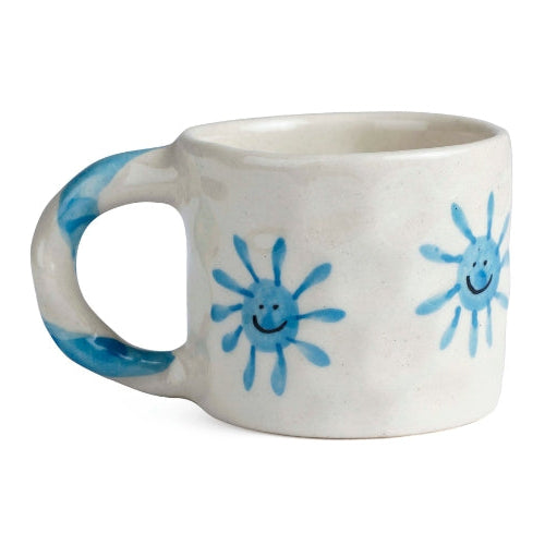 Handcrafted Blue Sun Ceramic Mug - 2.5 x 3 Inches - Set of 4