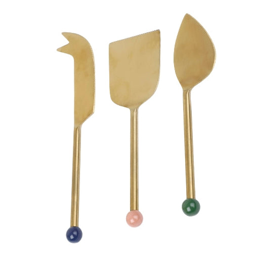 Brass Finish Cheese Knife Set , (Set of 3) - 6.5 x 2 Inches