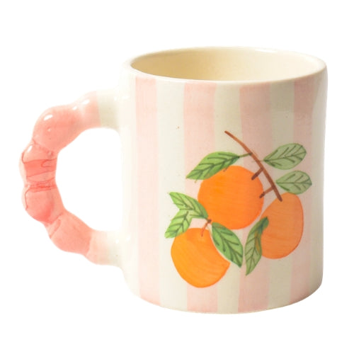 Pink Striped Orange Coffee Mug - 4x3 Inches (Set of 4)