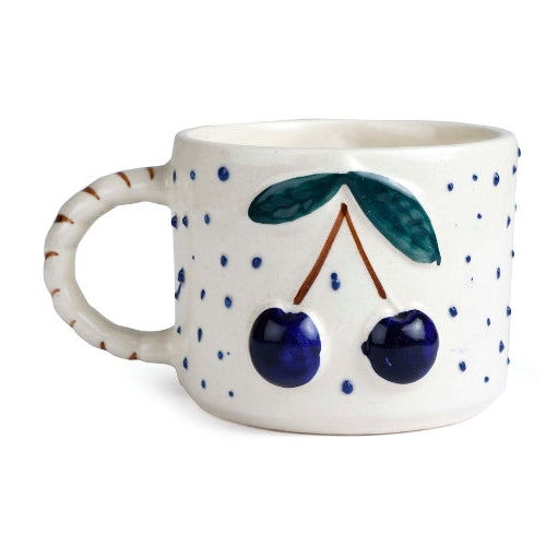 Cherry Pop Ceramic Mug - Blue , 3 x 4 Inches - Set of 4