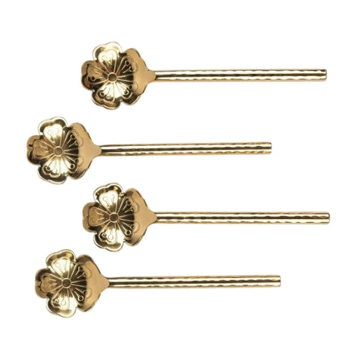 Flower Shaped Brass Cocktail Spoons ,(Set of 4) 5x1.5 Inches