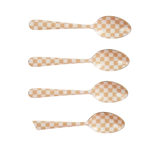 Checkered Enamel Spoon Set – (Set of 4) , 5.4 x 1 Inches