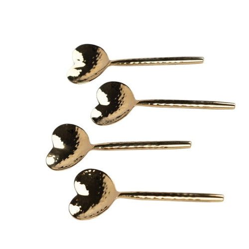 Heart-Shaped Brass Cocktail Spoons-(Set of 4) 4.5x1.5 Inches