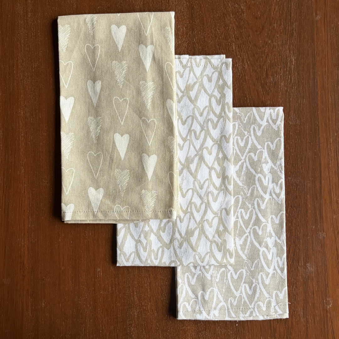 Ivory Beige Cotton Kitchen Towels , Set of 3 - 15x23 Inches