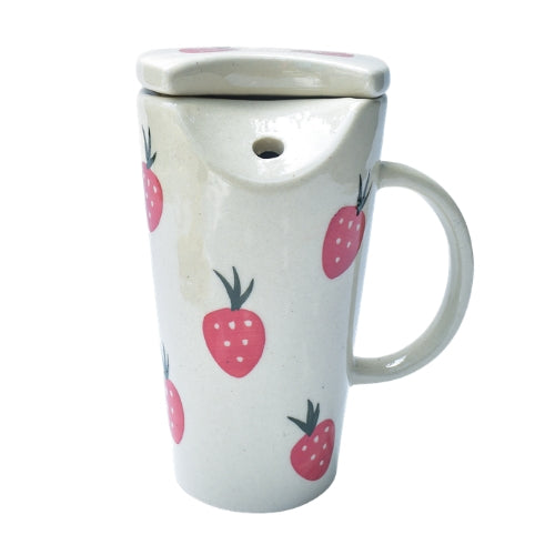 Strawberry Ceramic Tumbler With Straw - 6 x 2.7 Inches , 8.45 oz