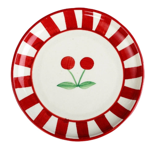 Ceramic Cherry Dessert Plate - Red , 7 Inches - Set of 4