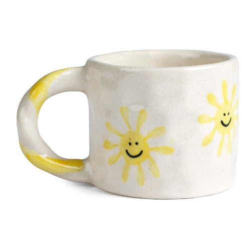 Handcrafted Yellow Sun Ceramic Mug - 2.5 x 3 Inches - Set of 4