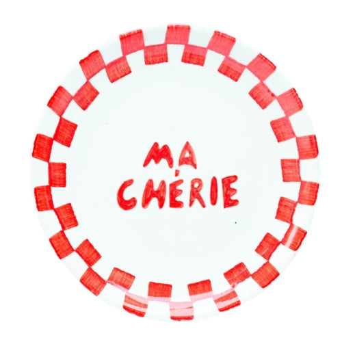 Ma Cherie Ceramic Snack Plate , Red - 7x7 Inches (Set of 2)