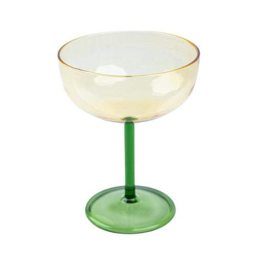 Green Stem Coupe Cocktail Glass , 5 x 3.8 Inches (Set of 2)