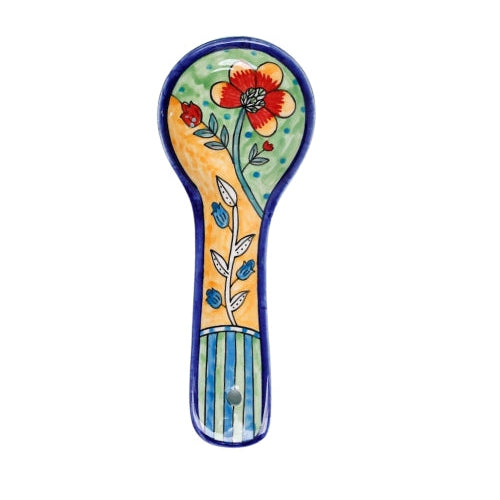 Perch Handpainted Ceramic Spoon Rest - Multi , 9.84 x 3.75 x 1.18 Inches (Set of 2)