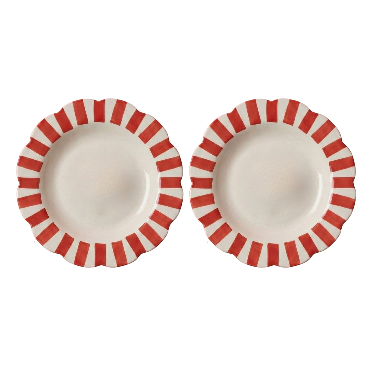 Red Stripe Dinner Plate | Handpainted Ceramic (Set of 2)