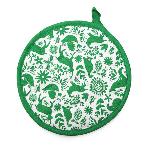 Green Otomi Pot Holder & Oven Mitt Set | Cotton | 7x13