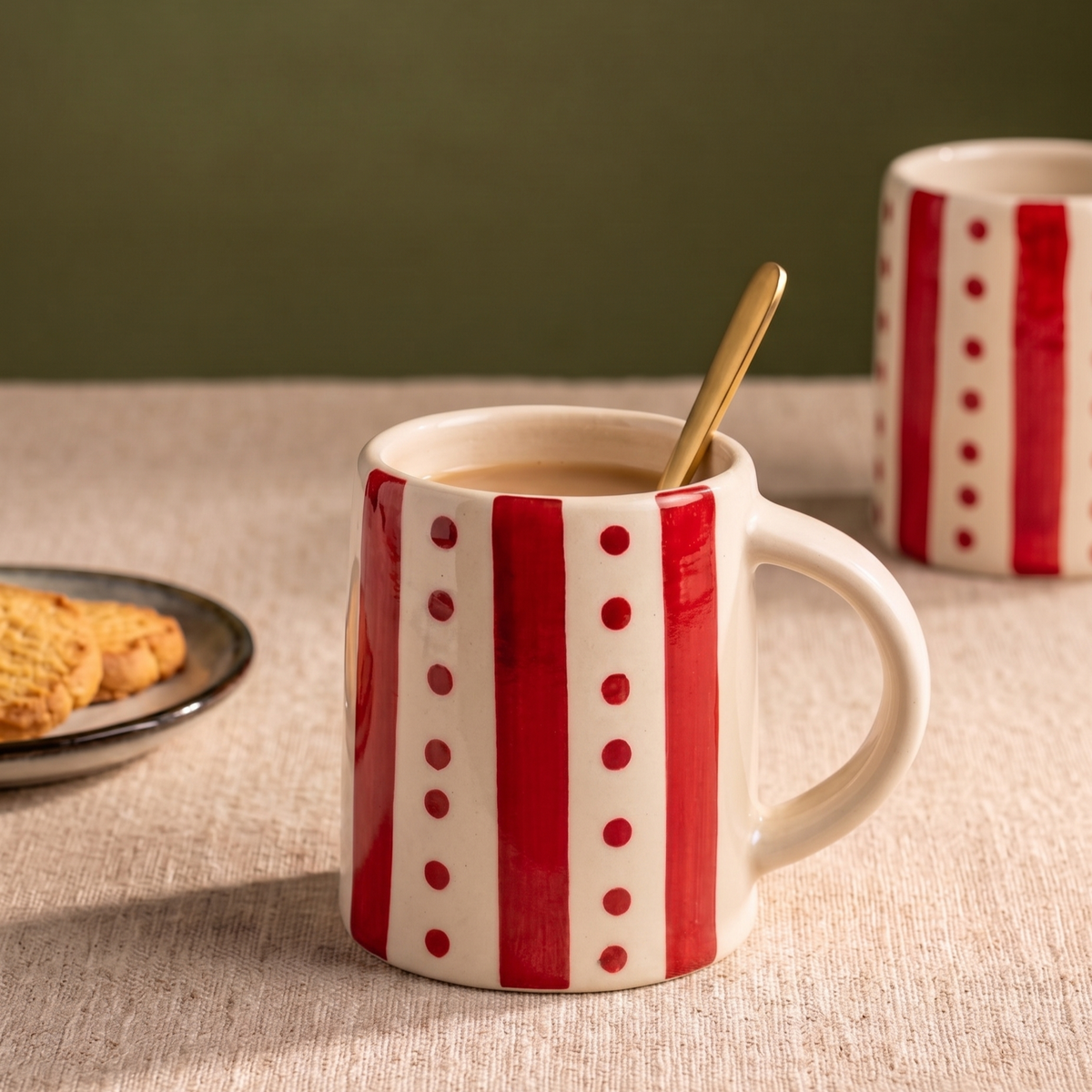 Red Stripe & Dot Mug | 4 Inch | Set Of 2