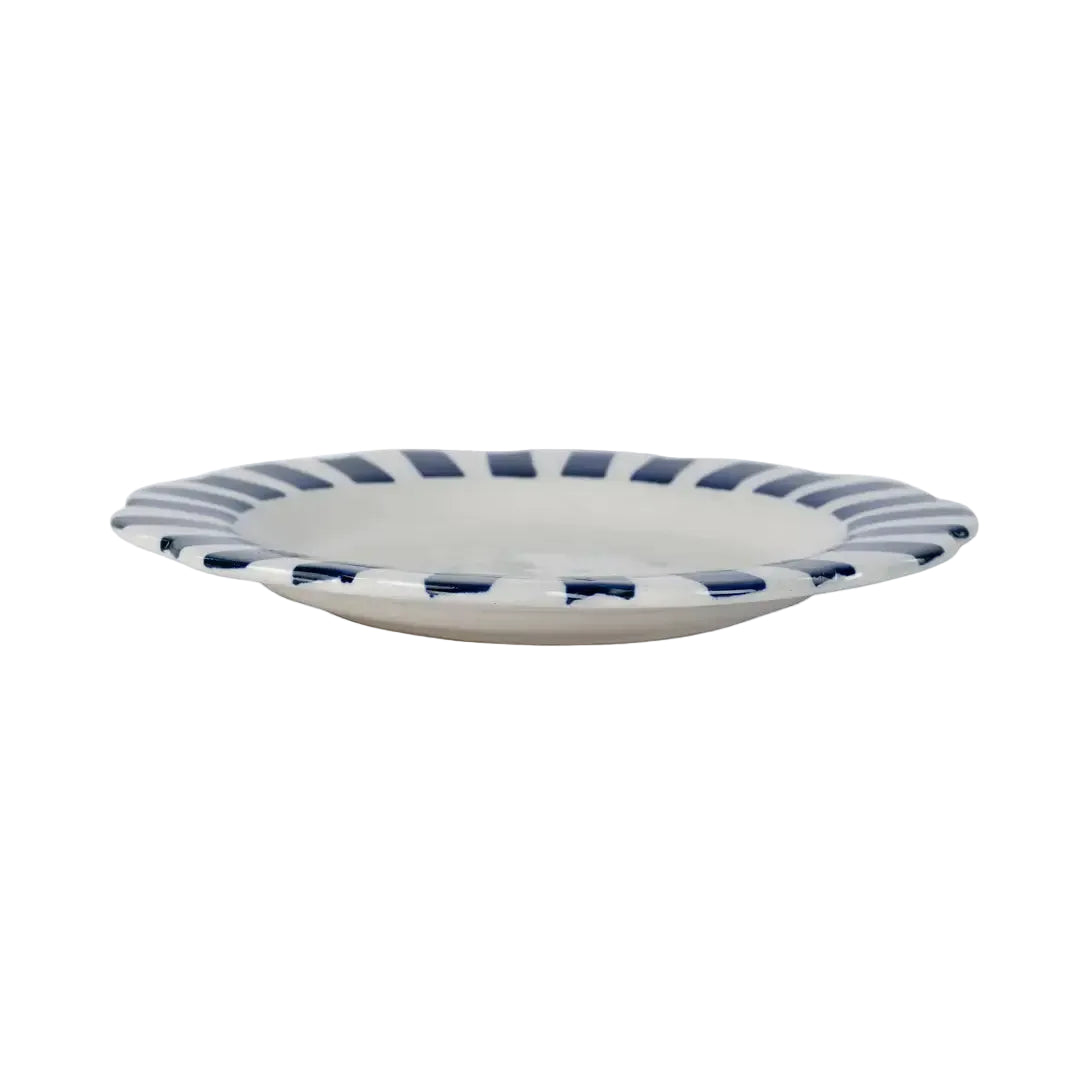 Ceramic Stripe Dinner Plate, Blue- 10 x 10 x 1.25 Inches