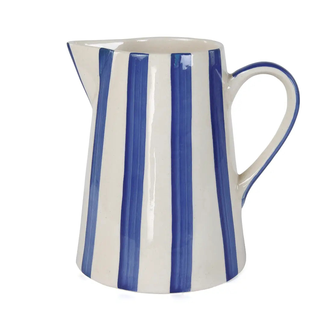 Ceramic Stripe Pitcher, Blue - 8.25x8.25x8 Inches