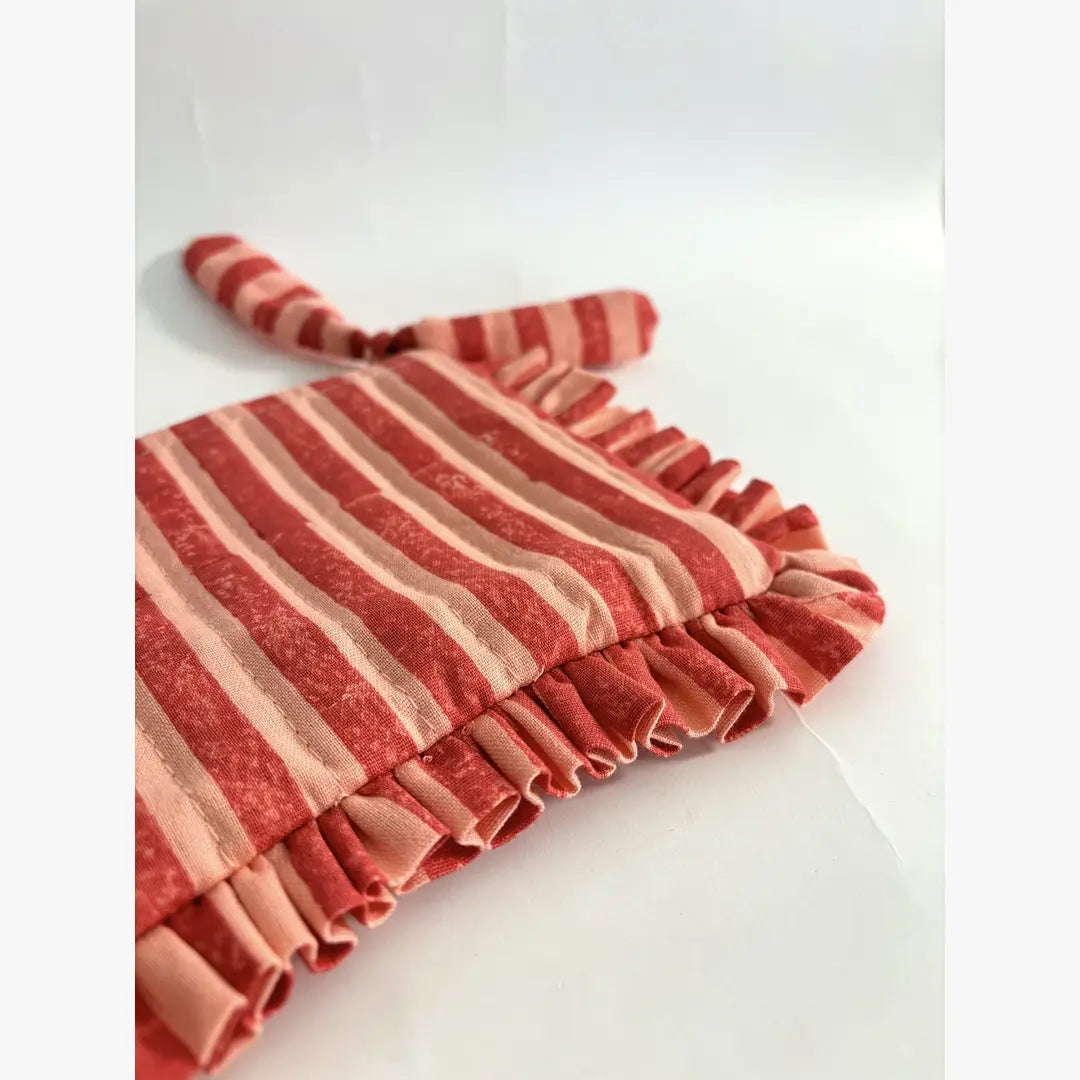Handmade Quilted Pouch, Pink & Red Stripes - 8 x 5 Inches