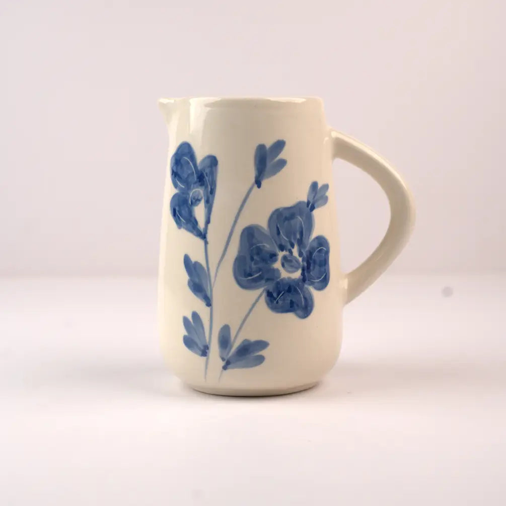 Blue Blossom Ceramic Water Pitcher , 3.5x3.5x8 Inches